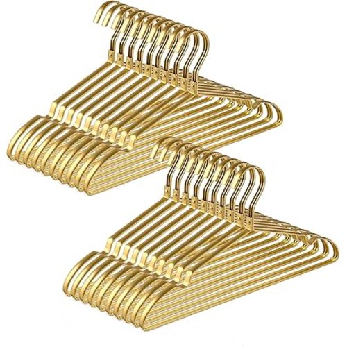 Amber Home 20 Pack Premium Matte Gold Aluminum Coat Hangers, 16.5” Extra Smooth & Durable Metal Shirt Dress Hanger, Light & Sturdy Metal Rack for Jacket Trouser Pant Slack