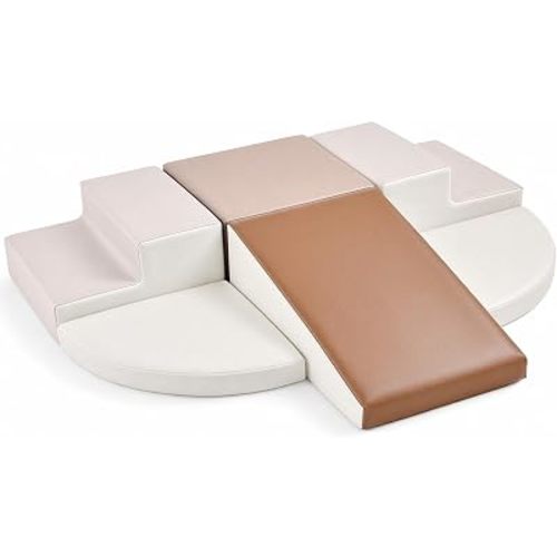 TODIBY 6-Piece Soft PU Leather Toddlers Climbing Toys, Baby Foam Climbing Blocks for Toddlers, Foam Play Gym Climber Structures for Toddler 3, Indoor Climb and Crawl Activity Play Set(Beige Coffee)