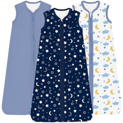 Baby Sleep Sacks Lightweight, Soft & Breathable 0.5 TOG Wearable Blanket with Zipper, 3-Pack 0-3-6-12-24-4T
