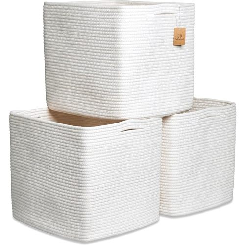 NaturalCozy 13x15x13 Kallax Storage Cubes, 3 Pack | Cotton Rope Cube Storage Bins Woven Baskets for Organizing | Kallax Insert Baskets for Shelves Organizer, Kids Toy, Pantry, Closet, Baby Nursery