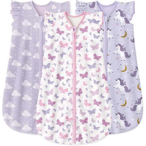 Yoofoss Baby Sleep Sack 0-6 Months Wearable Blanket for Babies 100% Organic Cotton 2-Way Zipper TOG 0.5 Toddler Sleeping Sack 3 Pack, Comfy Lightweight Sleep Sacks