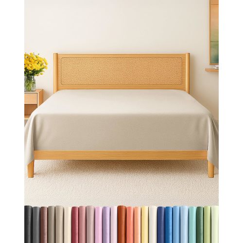 King Flat Sheet - Single Top Flat Sheet Only - Breathable & Cooling - Wheat