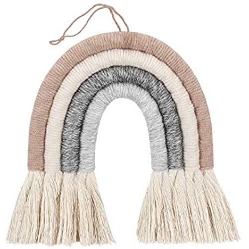 Rainbow Wall Hanging,Rainbow Wall Art,Handmade Macrame Rainbow Wall Decor for Nursery Kids Room Home Decor - 4 lines, 5.5'' - Mult-grey