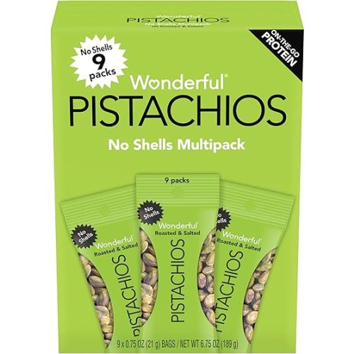 Wonderful Pistachios No Shells, Roasted & Salted Nuts, 0.75 Ounce Bag (Pack of 9), Protein Snacks, Gluten Free, On-the-Go, Individually Wrapped Snacks