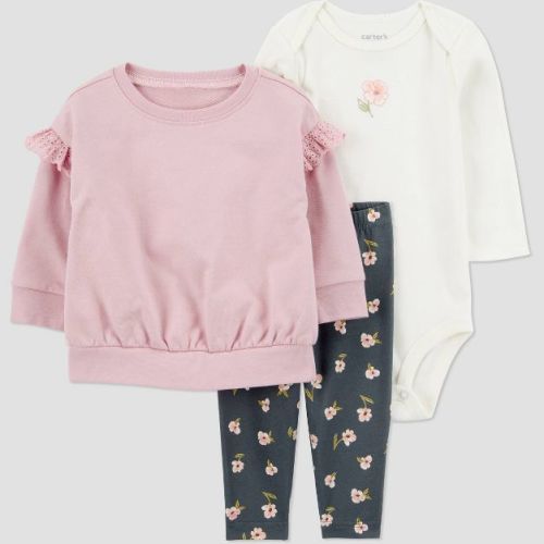 Carter's Just One You® Baby Girls' 3pc Floral Top & Bottom Set - Pink