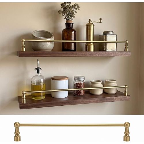 Solid Brass Shelf Railing Kit, Gallery Rails for Floating Shelves with Screws