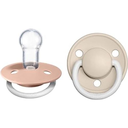 BIBS Pacifiers - De Lux Collection | BPA-Free Round Nipple | Silicone | Made in Denmark | Set of 2 Blush Night/Vanilla Night Color Premium Soothers | Size One Size