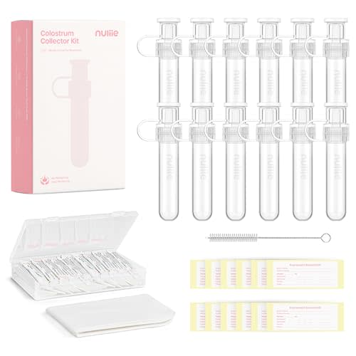 Nuliie 12pcs Colostrum Collector Kit, 7ml, Leakproof, Reusable, BPA-Free | Breast Milk Collector, Heat & Freezer Resistant, Cotton Cloth Wipe, Storage Case, Cleaning Brush, Ready-to-Use for Newborns
