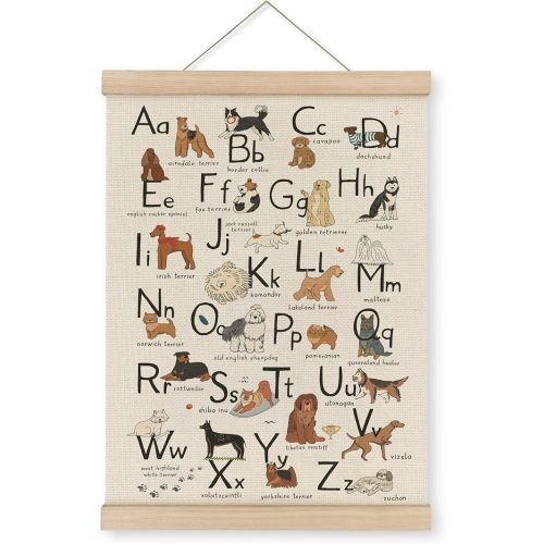 MAQIKA ABC Alphabet Chart Dog Poster Framed with Wood Hanger,Alphabet Banner, Alphabet Abc Poster for Toddlers,Kids Abc Hanging Wall Decor,Dog Breed Canvas Wall Art Paints for Classroom Nursery 12x16