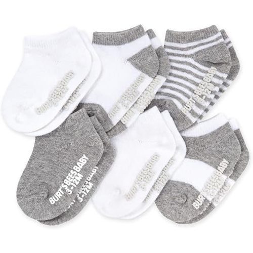 Burt's Bees Baby Organic Ankle & Crew Socks with Non-Slip Grips, 6-Pack