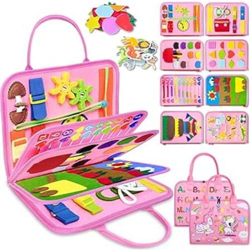 Exorany Busy Board Montessori Toys for Toddler Girl Birthday Gifts, Busy Book Sensory Learning Toys for Toddlers, Toddler Girl Airplane Car Travel Toy Educational Activities