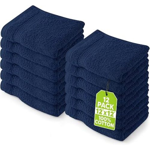 Utopia Towels 12 Pack Premium Wash Cloths Set, 12 by 12 Inches, 100% Cotton Ring Spun, Highly Absorbent and Soft Feel Essential Washcloths for Bathroom, Spa, Gym, and Face, Navy Blue