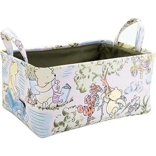 Winnie Storage Nursery Basket, Table Organizer,Books, Clothes ,Toys, Pooh Nursery Decor, Baby Stuff Diaper Bag for Gift Baby Shower Decorations Items(5.9x9.5x12.6 inches)