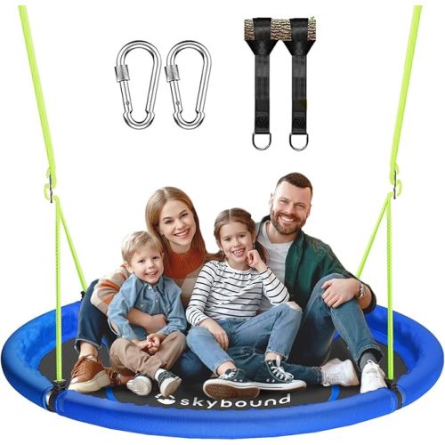 43" Tree Swing 600LB Weight Capacity with Hanging Carabiners, Waterproof Flying Saucer Swing for Kids Adults, Durable Outdoor Disc Swing for Backyard, Camping (Blue)