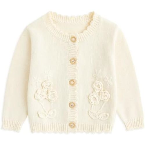 Curipeer Toddler Girl Sweater Cardigans Baby Long Sleeve Button Closure Open Front Knit Outfits