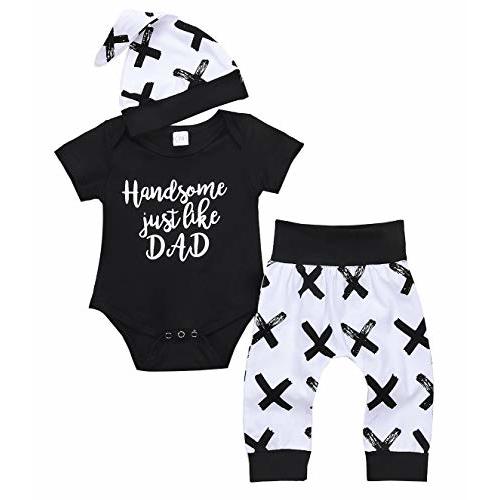 2pcs Newborn Toddler Kids Baby Boys Girls Black T-Shirt Tops+White Cross Print Pants Outfits Clothes Set