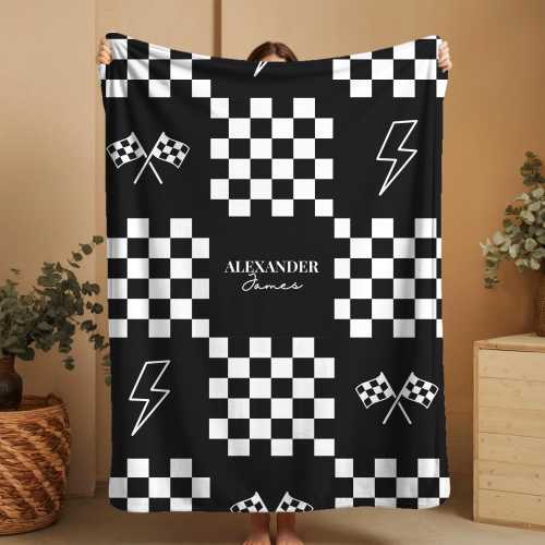 Personalized Checkerboard Baby Blanket, Toddler Race Car Gift, Racing Flags, Checkered Baby Blanket, Race Car Baby Shower, Checkerboard Gift