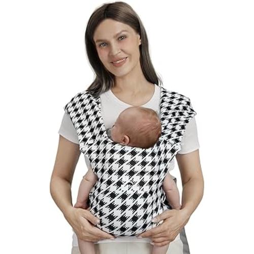 Newborn Carrier, MOMTORY Baby Carrier(7-25lbs), Cozy Baby Wrap Carrier, with Hook&Loop for Easily Adjustable, Soft Fabric (Tweed Black&White)