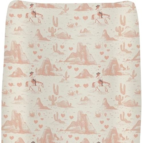 Vintage Pink Cowgirl Cactus Changing Pad Covers for Baby Girls Boys Western Cowgirl Love Fitted Changing Table Cover Mats Wild Desert Soft Diaper Changing Table Sheets for 32''×16'' Contoured Pad
