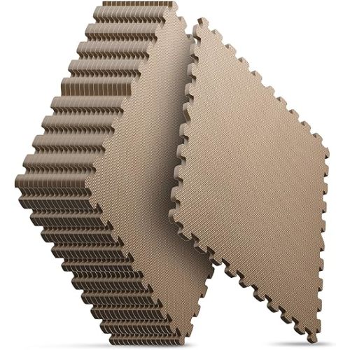 Home Gym Mat, Puzzle Exercise Mat, EVA Interlocking Foam Floor Tiles for Home Workout Equipment and Kids' Play Areas - Blue, 24 in x 24 in x ½ in - (Brown, 16 Pack(64 SQ FT))