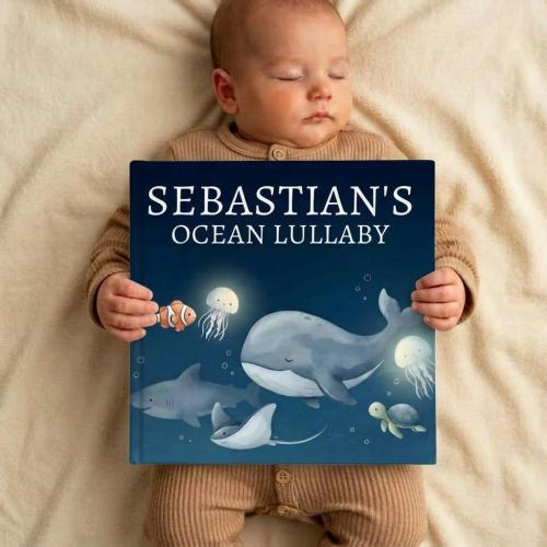 Personalized Ocean Bedtime Story Book, Custom Ocean Animals Bedtime Story Book, Underwater Nursery Keepsake Gift, Baby Shower Ocean Gift