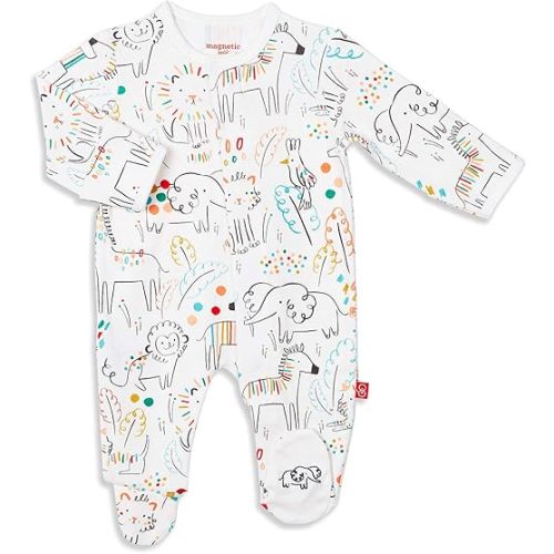 Magnetic Me Footie Pajamas - 100% Organic Cotton Baby Pajamas - Quick Magnetic Fastener Sleeper for Baby Boy and Girl