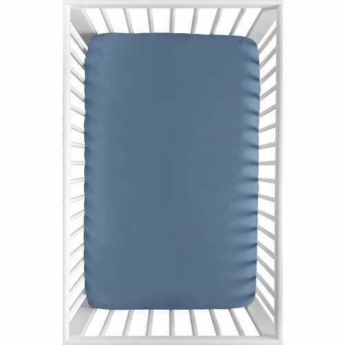 Watercolor Sports Theme Collection Mini Crib Sheet - Solid Slate Blue
