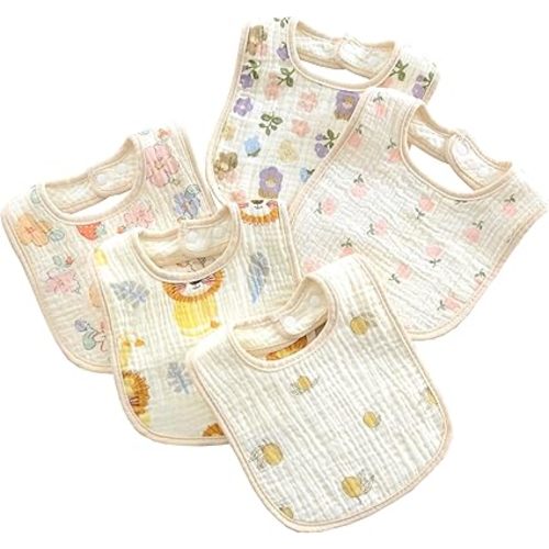 MUKIN Baby Muslin Bibs, 10 Pack, Soft Cotton, Snap Closure, Various Print, Absorbent Drooling and Feeding Towels