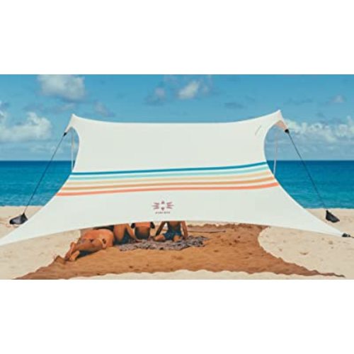 Neso Portable Beach Tent Sun Shelter with Sand Anchor - Lightweight Beach Shade Canopy - Easy Setup for Family Outings - Patented Reinforced Corners - UPF 50+ Sun Protection - 7 x 7ft - Rainbow