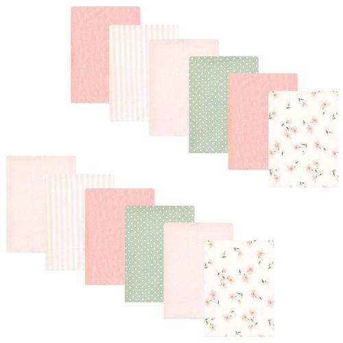 Hudson Baby Infant Girl Cotton Flannel Burp Cloths Bundle, Pink Dainty Floral, One Size