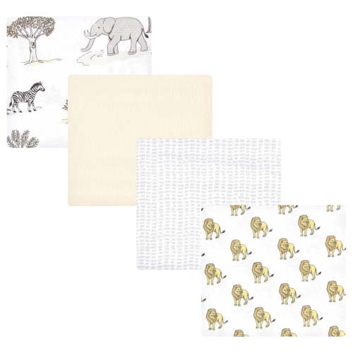 Luvable Friends Hudson Baby Cotton Poly Flannel Receiving Blankets 4pk, Wild Safari World, One Size