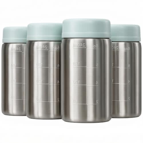 Papablic Stainless Steel Breast Milk Storage Bottles, 8oz, 4-Pack | Safe Storage & Easy Portioning, Large Capacity for All-Day, Durable, Shatterproof, BPA-Free, Dishwasher Safe