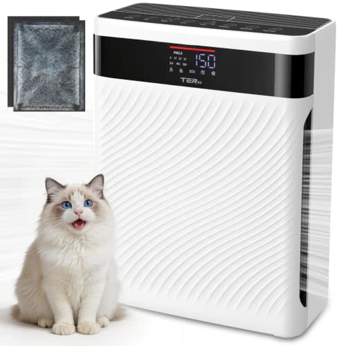 Purifier for Home Pets, HEPA Washable Pre-Filter for Pet Hair Odor | Smart PM2.5 Sensor Auto Mode, Quiet Sleep Air Cleaner Captures Pet Dander, Dust & Allergens for Bedroom Living Room