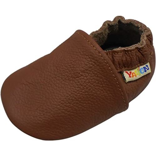 YALION Soft Leather Baby Shoes Moccasins Slip-on Boys Girls Slippers with Elastic Ankle, Anti-Slip First Walking Crib Shoes for Infant Toddlers