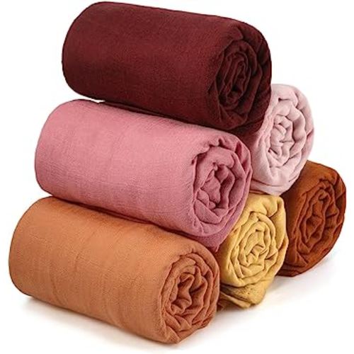 Preboun 6 Pcs Muslin Swaddle Blankets Breathable Cotton Baby Blankets Colorful Baby Swaddle Receiving Blankets Soft Cotton Newborn Blankets Christmas Baby Gift for Unisex Boys Girls(Simple Colors)