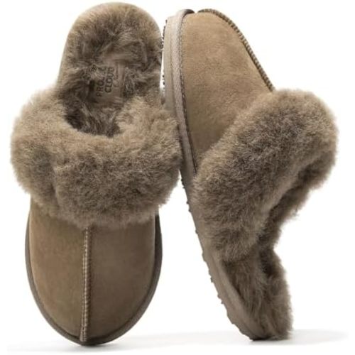 Project Cloud 100% Australian Sheepskin Scuff Slippers for Women - Genuine Shearling Memory Foam Slides for Women - Non-Slip Womens Slippers (Lynsey) (Lynsey)