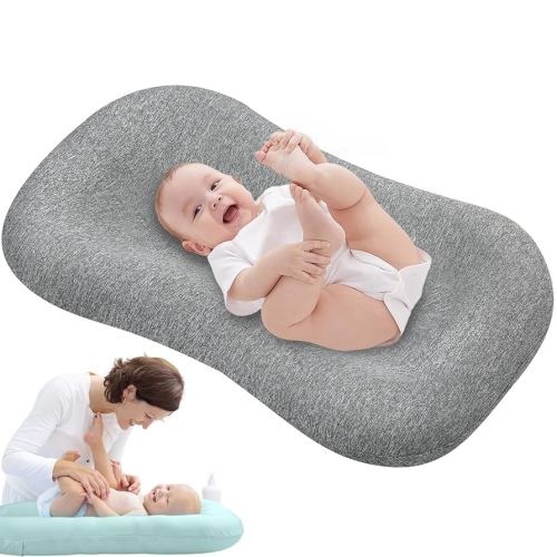 Baby Lounger Pillow for Newborn, Snuggle Organic Lounger for Baby, Soft Cotton Breathable Baby Nest Sleeper (Grey,85x45cm/33.5x17.7in)
