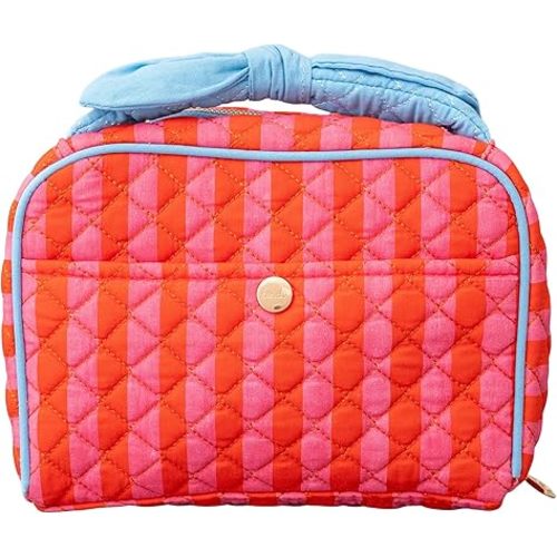 ban.do Large Toiletry Bag for Traveling, Spacious Suitcase Organizer for Makeup/Cosmetics with Pockets, Zippers, Quilted Exterior, Stripes