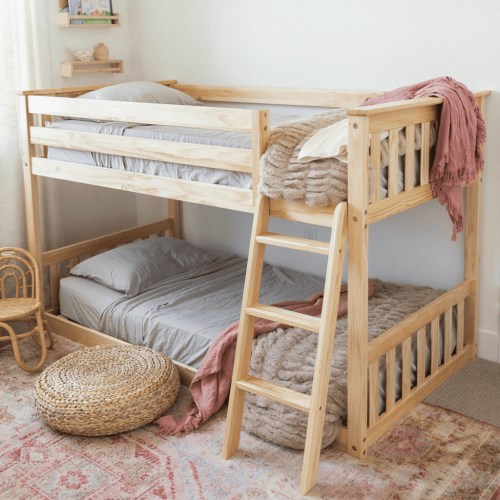 Twin Over Twin Low Bunk Bed | Pecan finish