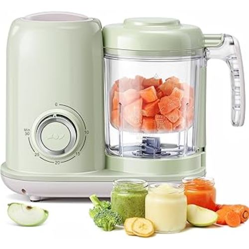 Baby Food Maker, 4 in 1 Baby Food Processor and Steamer, Puree Blender, Multifunctional Baby Puree Maker, Dishwasher Safe (Green)