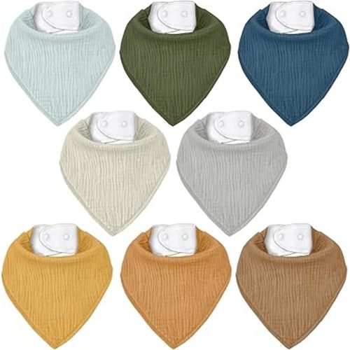 Muslin Baby Bibs 8 Pack, Baby Bandana Drool Bib for Drooling and Teething, Cotton Soft Absorbent for Girls Boys