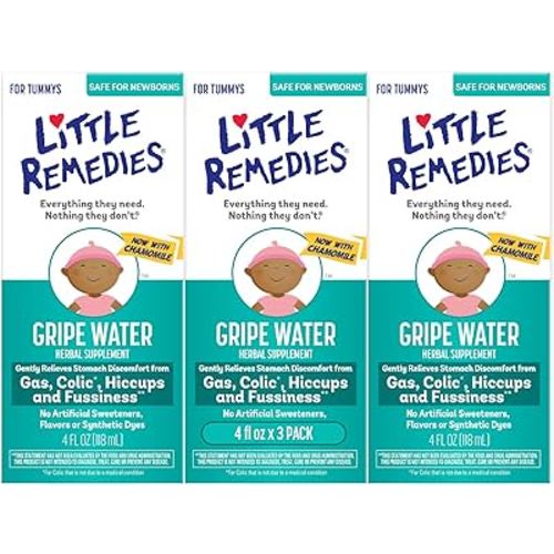 Little Remedies Gripe Water for Babies, With Chamomile, for Baby Gas Relief, No Alcohol or Artificial Dyes, 4 Fl Oz, Pack of 3
