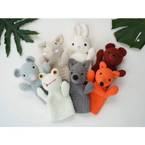 Crochet Animal Hand Puppet: Fox, Bear, Bunny, Pig, Wolf, Mouse Puppet Soft Chenille Yarn Amigurumi Toy
