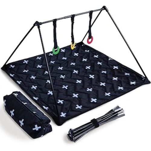 Travel Play Mat for Baby, Baby Play Mat, 0-6 Months, Newborn Travel Essentials, Tummy Time for Floor, Portable, Crosses Pattern