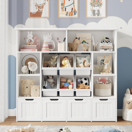 Lark Manor™ 49.4 W Kids Bookcase with 4 Removable Drawers, Cube Organizer & Reviews | Wayfair