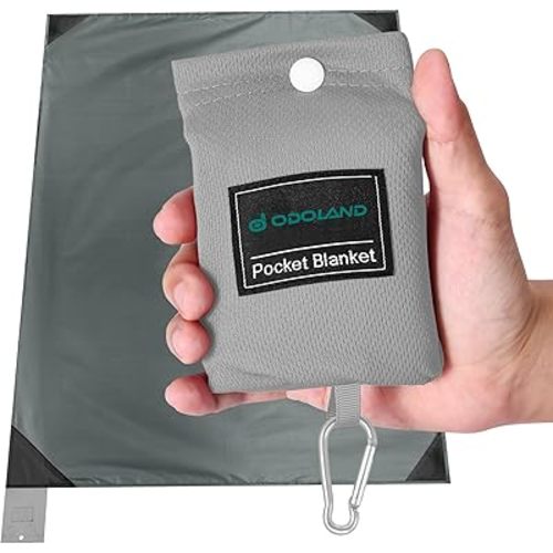 Odoland Beach Blanket Picnic Blanket, 43" x 63" SandProof Waterproof Outdoor Pocket Blanket with Portable Bag, Foldable Lightweight Sand Free Quick Drying Beach Mat for Hiking Camping Travel, Grey