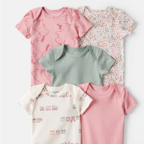 Baby Girl 5-Pack Train Floral Multipack Bodysuits - Green/Pink | Carter's