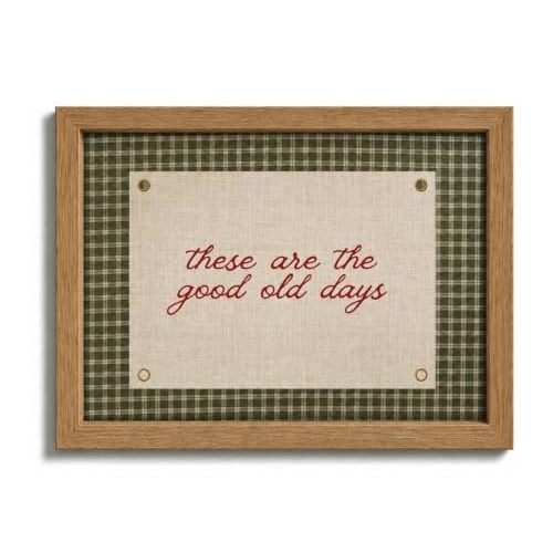 Brown Solid Wood Framed These Are The Good Old Days Canvas Wall Art 8x10in | Inspirational Positive Quote Gingham Wall Decor Picture Inspirational Family Poster Print for Living Room Bedroom Decoration