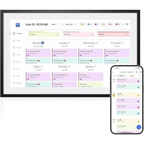 LOOFII 10.1 Inch Smart Digital Calendar – HD Touchscreen Family Planner & Calendar with Chore Chart & Meal Planner (Black White)