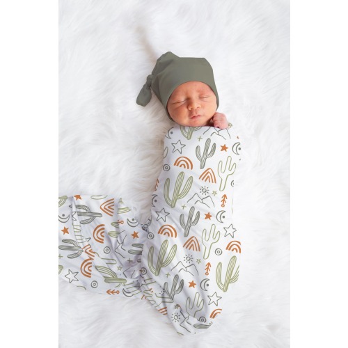 Cactus Baby Swaddle and Hat, Baby Boy Shower Gift, Newborn Boy Coming Home Outfit, Southwestern Baby Gown, Western Baby Hat and Swaddle